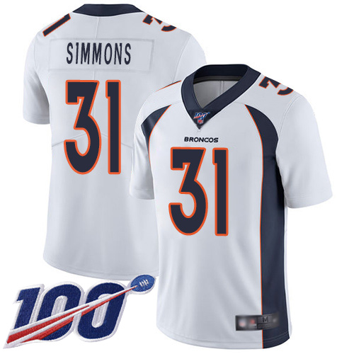 Men Denver Broncos #31 Justin Simmons White Vapor Untouchable Limited Player 100th Season Football NFL Jersey->denver broncos->NFL Jersey